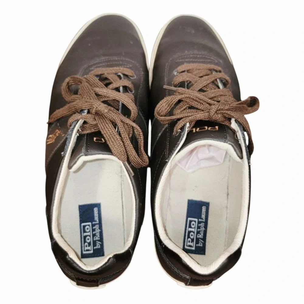 Polo Ralph Lauren Hanford Men's Size 15D Brown Leather Lace Up Casual Sneakers